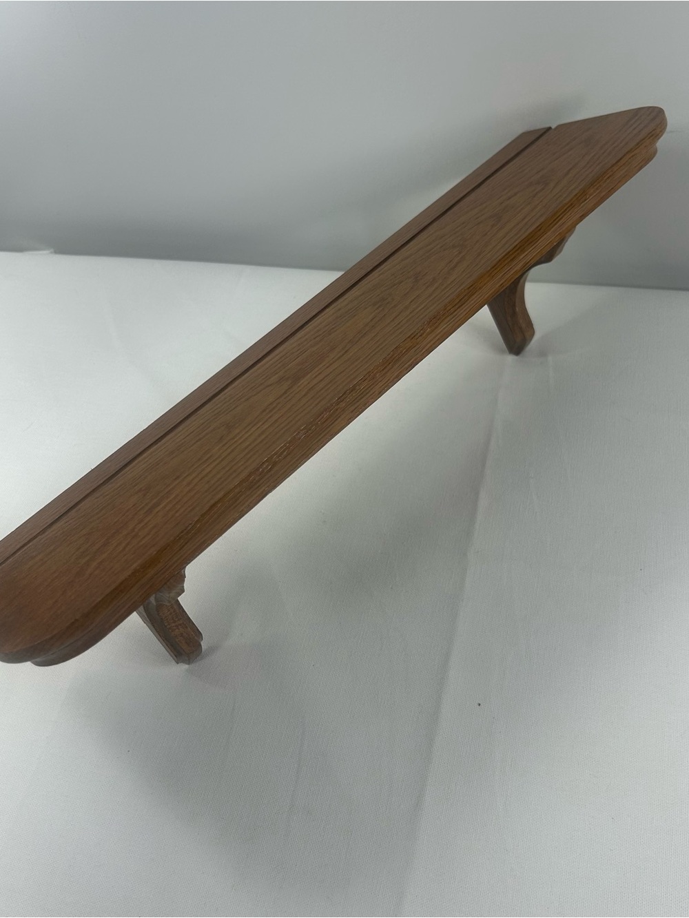 Vtg Solid Oak Wood Wall Shelf Farmhouse CottageCore 18in w Plate Groove